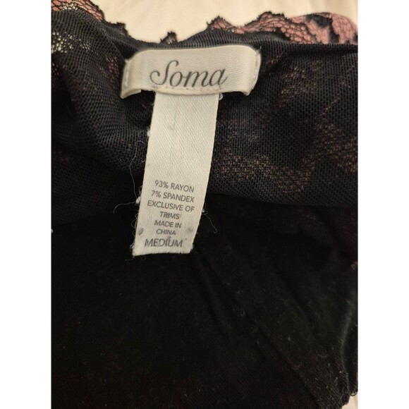 Soma Lace Overlay Chemise Slip Sress Teddy Nighty Pink Black Sz M - Picture 6 of 6